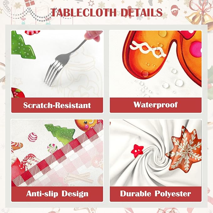Christmas Gingerbread Tablecloth Waterproof, Candy Cane Table Cloth Rectangle - Image 5