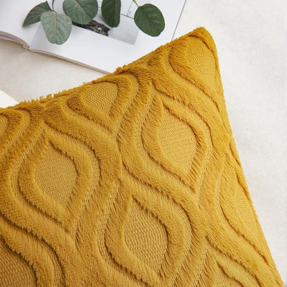 MIULEE Mustard Yellow Fall Throw Pillow Covers 16x16 Inch, Soft Plush Faux Wool - Image 5