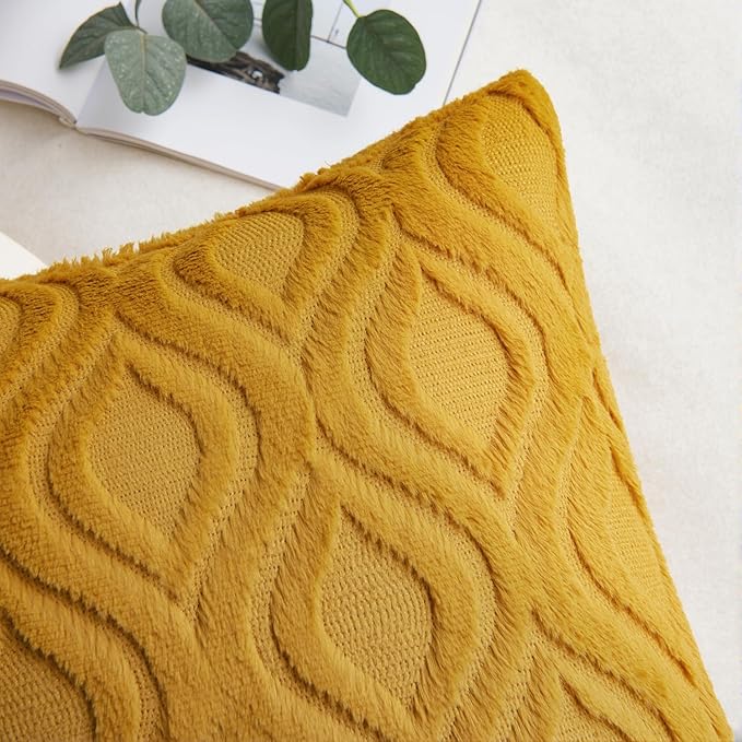 MIULEE Mustard Yellow Fall Throw Pillow Covers 22x22 Inch, Soft Plush Faux Wool - Image 5