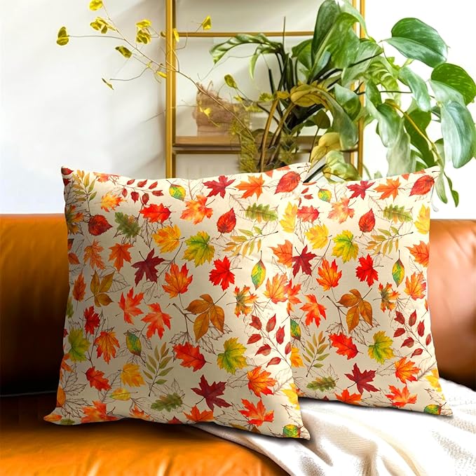 Autumn Leaves Throw Pillow Covers 20x20 inch Set of 2 Fall Maple Leaf Wild - Image 7