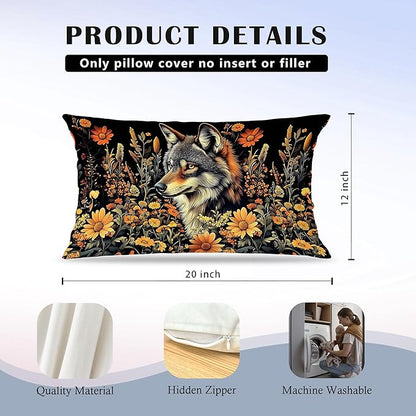 Moody Floral Wolf Pillow Covers 12x20, Dark Academia Room Decor, Dark - Image 6