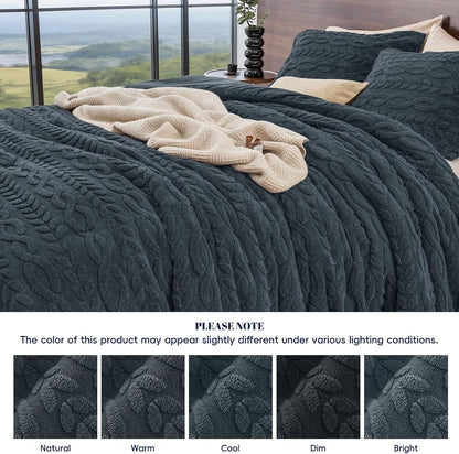 phf fluffy sherpa fleece queen comforter set, 3 on a desk or shelf