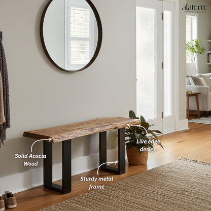 alaterre alpine live edge solid wood rustic entryway showing dimensions
