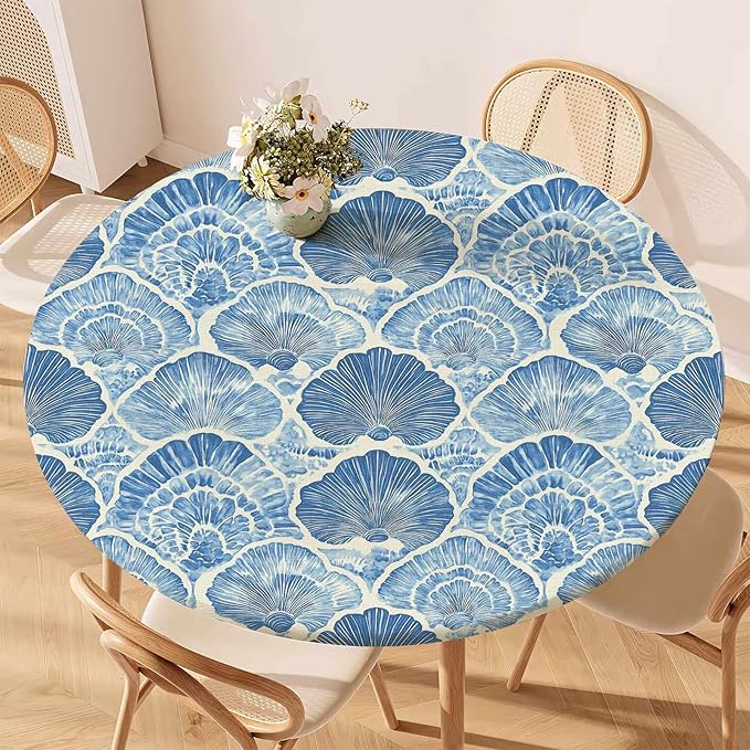 Blue Seashell Fitted Round Tablecloth by Unknown