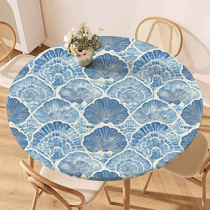 Blue Seashell Fitted Round Tablecloth by Unknown