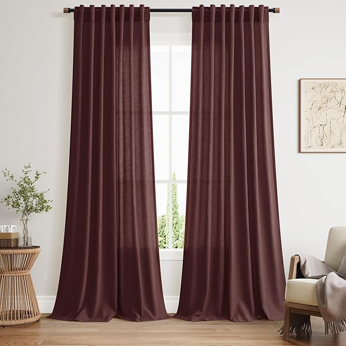 Reddish Brown Linen Curtains 90 Inch Long 2 Panels Set by Nanspring