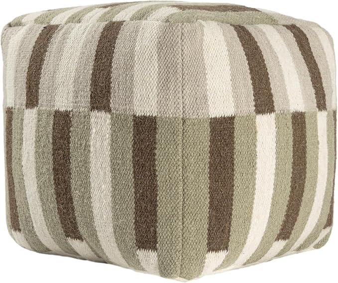 LR Home Handmade Modern Geometric Square Indoor Medium Pouf Ottoman, - Image 2