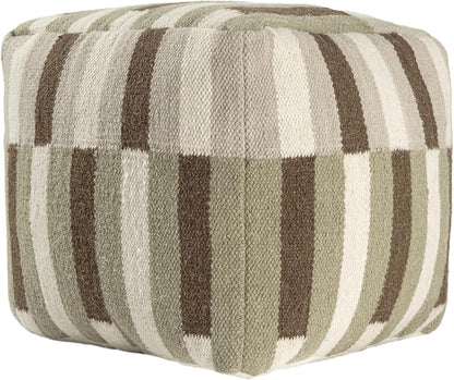 LR Home Handmade Modern Geometric Square Indoor Medium Pouf Ottoman, - Image 2