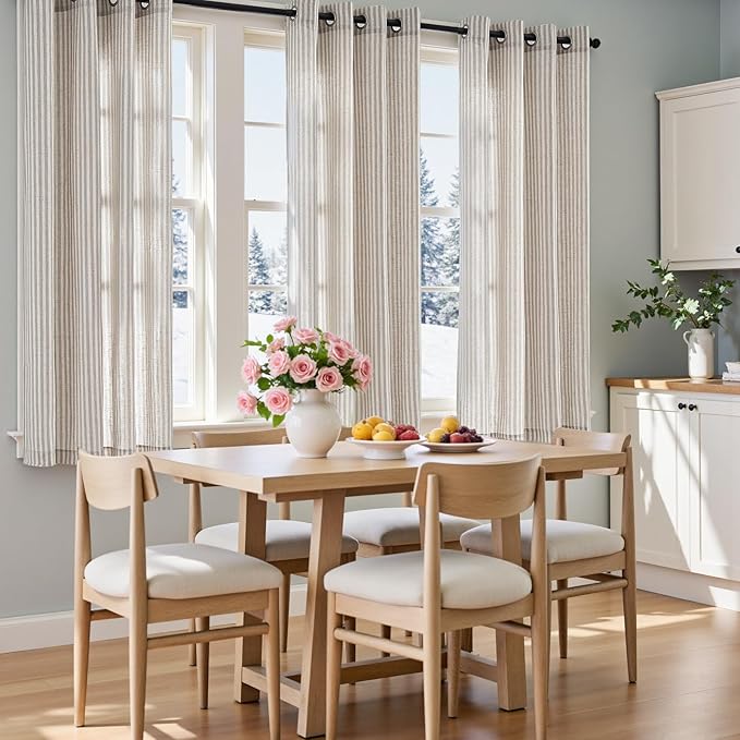Vangao Linen Striped Grey Curtains Boho Tickingstripe Light Filtering Window - Image 6