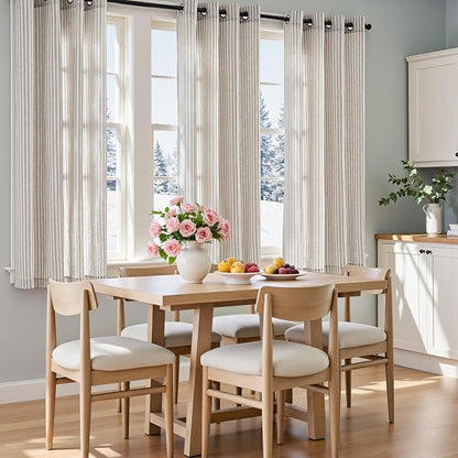 Vangao Linen Striped Grey Curtains Boho Tickingstripe Light Filtering Window - Image 6