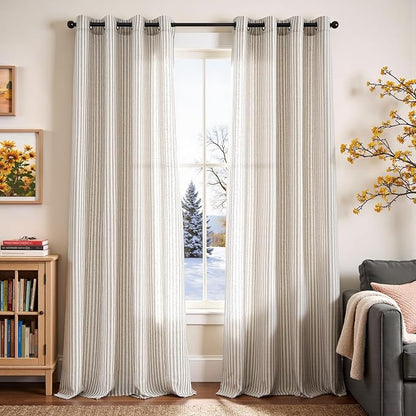 Vangao Linen Striped Grey Curtains Boho Tickingstripe Light Filtering Window - Image 2