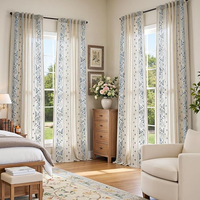jinchan Winslow 96 Inch Curtains 4 Panel Set Embroidered Bordered Floral - Image 2