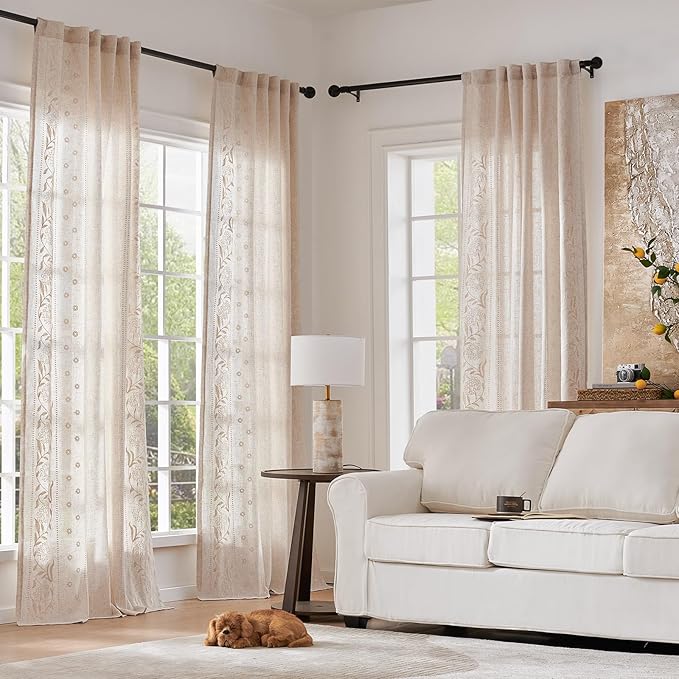 jinchan Winslow Linen Curtains for Bedroom 108 Inches Length Embroidered - Image 2