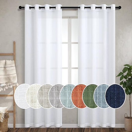 Pitalk White Linen Curtains 78 Inches Long by Pitalk