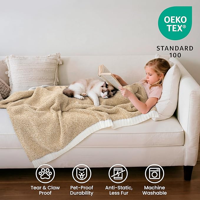 Joiedomi Throw Blanket for Couch Bed, Light Camel Knitted Blankets Gifts for - Image 3