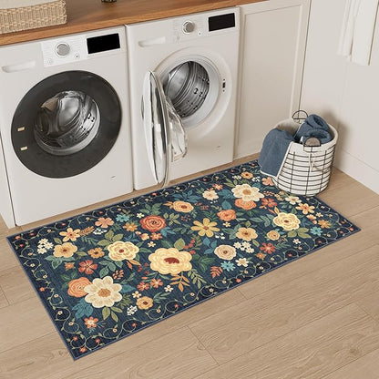 DUKINO 2x4 Rug for Entryway, Washable Kitchen Floral Runner Rug - Image 3