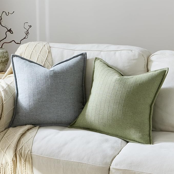 26x26 Linen Euro Sham Pillow Covers Sage Green Pack of 2 Farmhouse Boho Neutral - Image 4