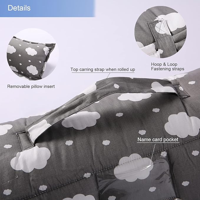 Toddler Nap Mat with Pillow and Minky Blanket, Soft Rolled Napping Mats - Image 2