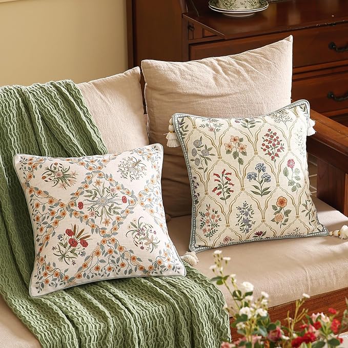 ISAENNE Design Linen Throw Pillow Covers 18"x18", Square Farmhouse Cushion - Image 6