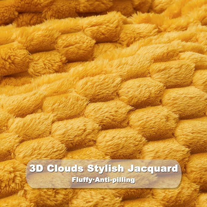 NEWCOSPLAY Super Soft King Blanket Mustard Yellow Premium Silky Flannel Fleece - Image 5