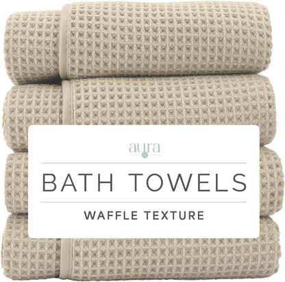 s&t inc. aura waffle bath towels, 4 pack, main product view