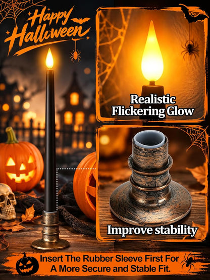 Alphatool 12 Pcs Halloween Black LED Flameless Candles with Remote, Bases