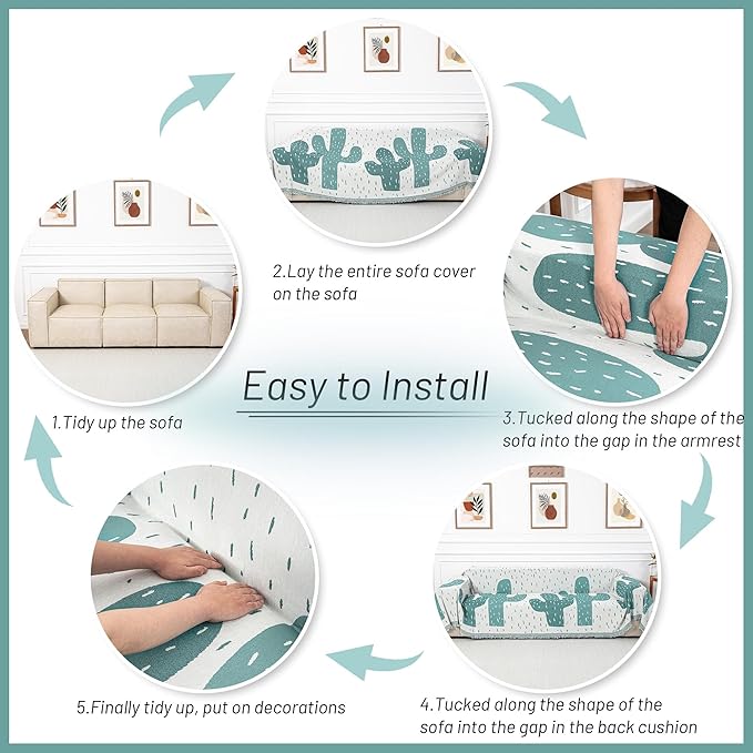 MYSKY HOME Couch Cover for Sectional Sofa Set Cactus Pattern Sofa Cover - Image 5