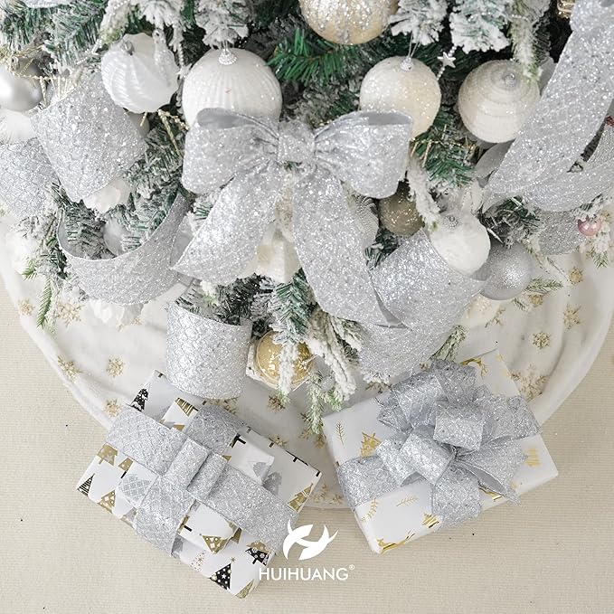 HUIHUANG Silver Glitter Wired Ribbon - Image 7