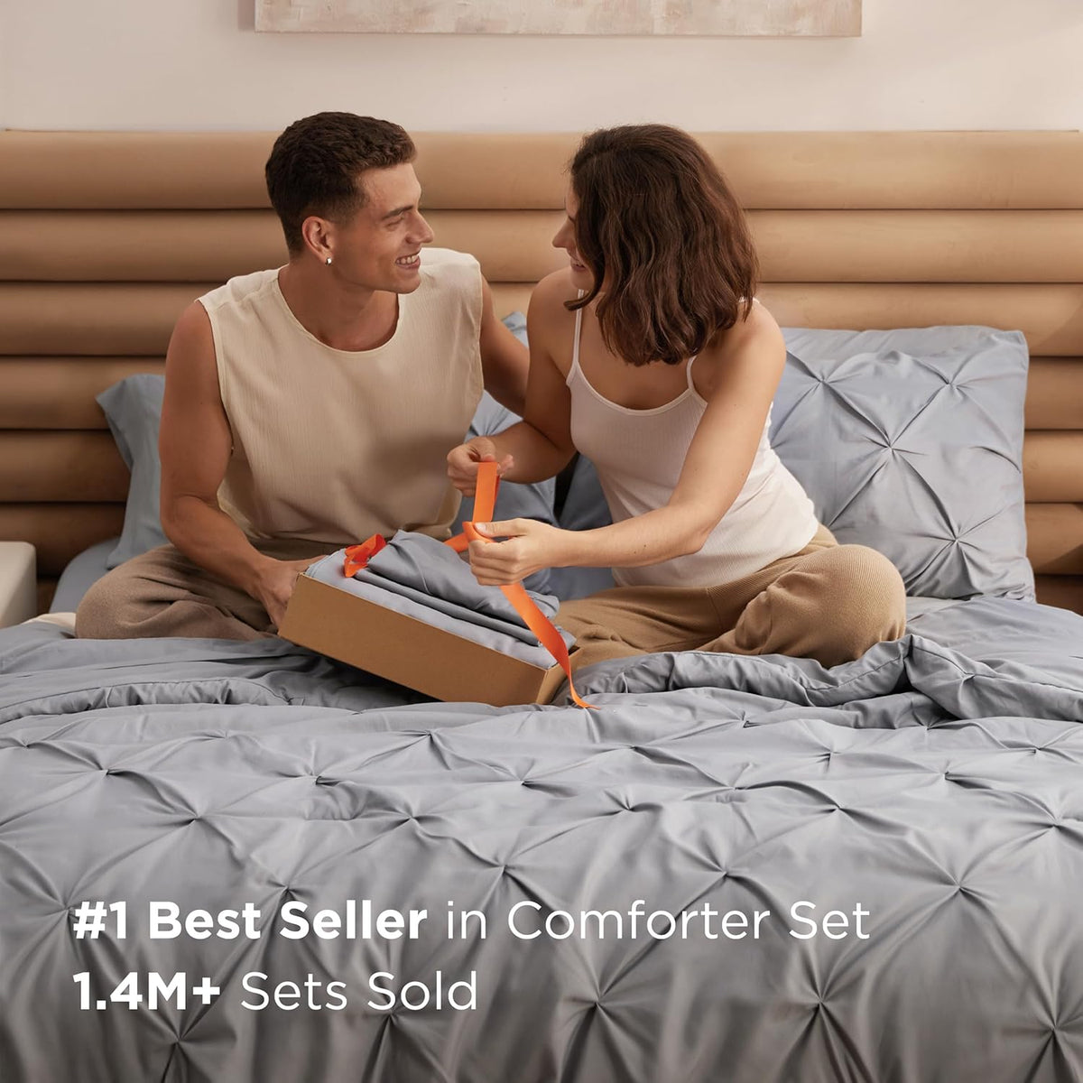 bedsure 7-piece king size comforter set & sheets, close-up detail