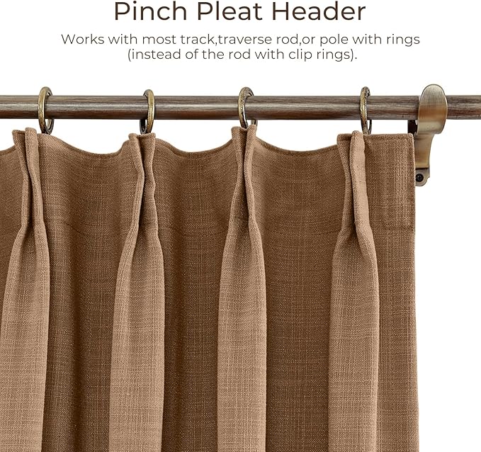 TWOPAGES 52 W x 102 L inch Pinch Pleat Darkening Drape Faux Linen Curtain - Image 4