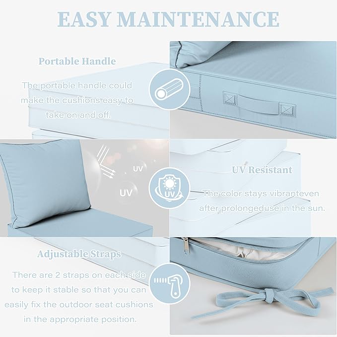 Outdoor Seat Cushion Set 22 L × 22 W × 4 H Inch Waterproof & Fade Resistant - Image 4