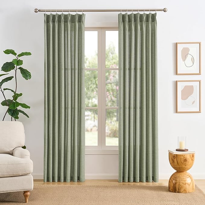 RAIN CITY Sage Green Sheer Curtains Pinch Pleated, Back Tab - Image 2