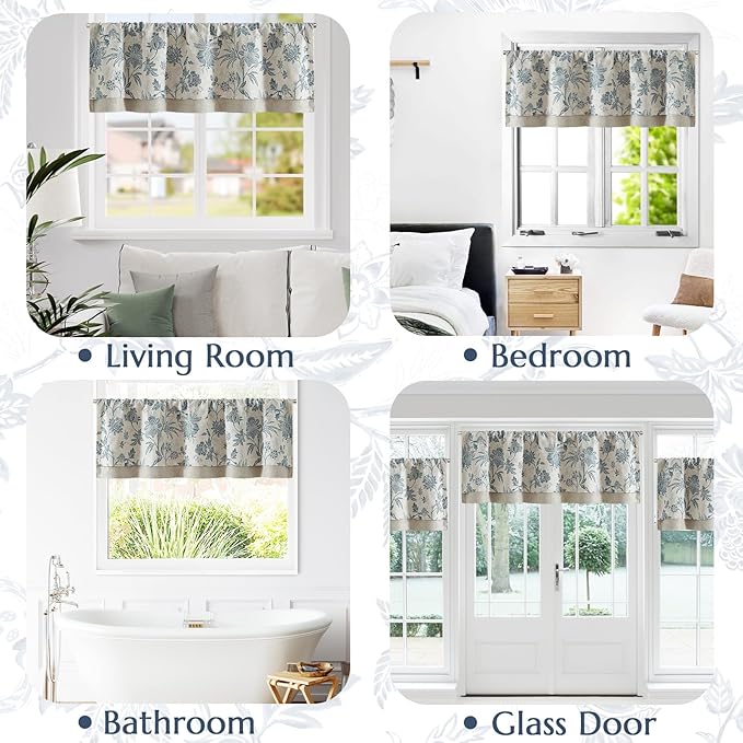 jinchan Floral Valance Curtain Linen Kitchen Valance - Image 8