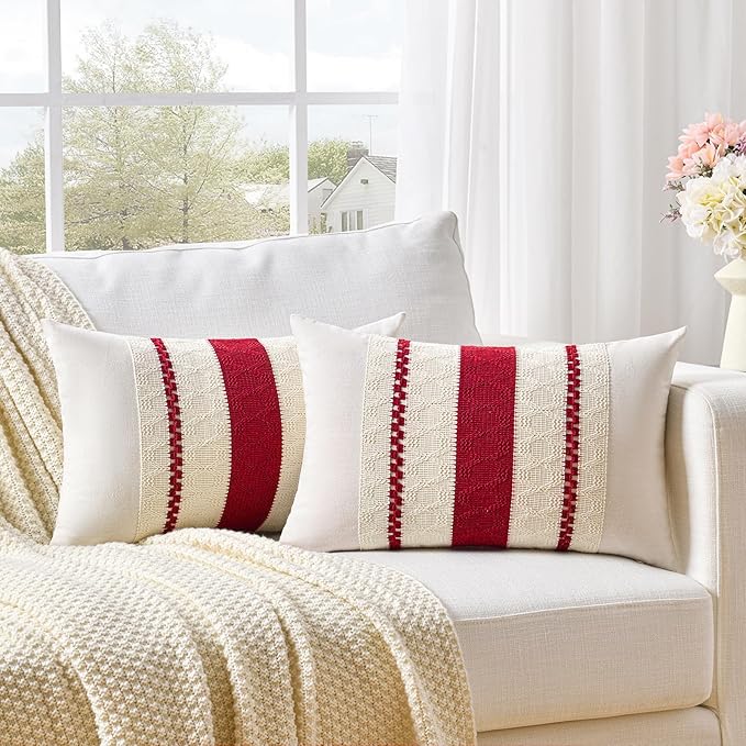 Fancy Homi Set of 2 Boho Red Lumbar Decorative Throw Pillow Cover 12x20 Inch by Fancy+Homi