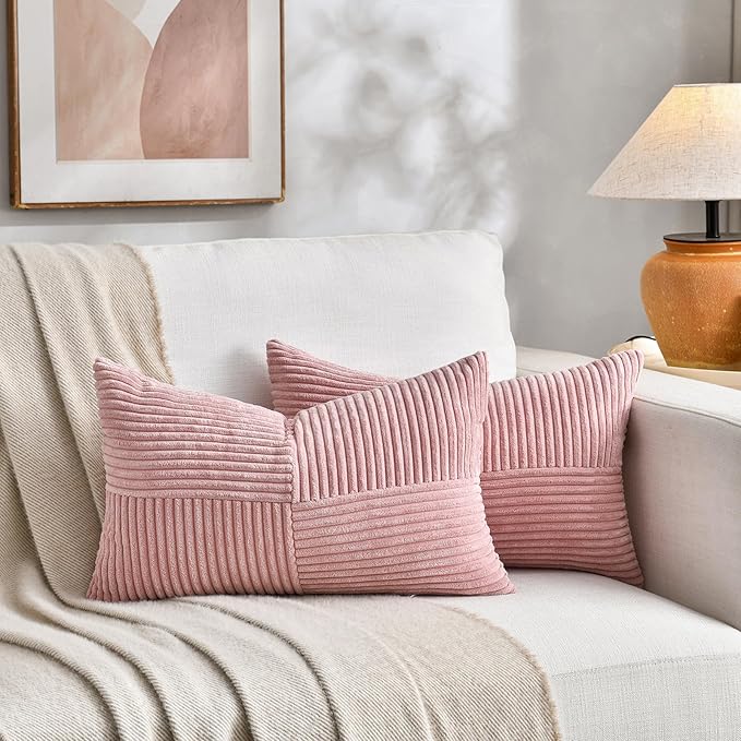 Fancy Homi 2 Packs Blush Pink Lumbar Decorative Throw Pillow Covers 16x28 Inch - Image 5