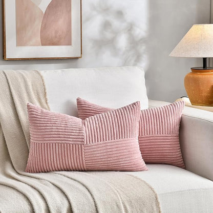 Fancy Homi 2 Packs Blush Pink Lumbar Decorative Throw Pillow Covers 16x32 Inch - Image 5