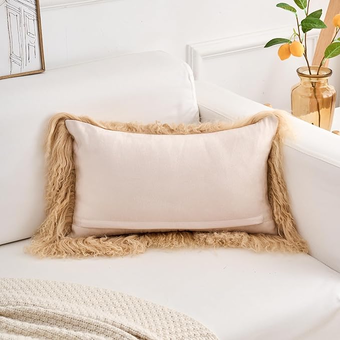 Genuine Mongolian Lamb Fur Pillow Cover – 12"x20" Rectangular Cushion Case – - Image 5