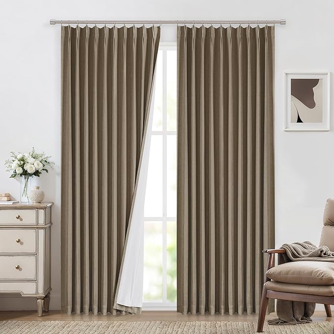 Vision Home Brown Pinch Pleated Full Blackout Curtains Linen Blended 60" Wide - Image 2