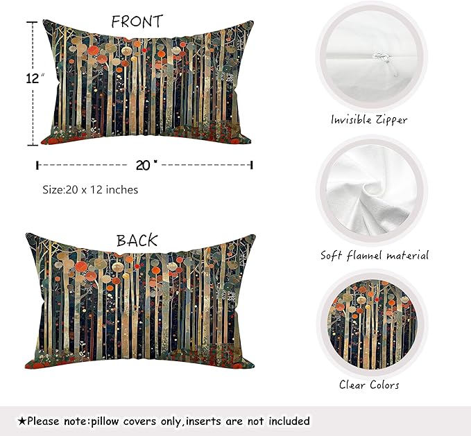Rustic William Morris Inspired Autumn Forest Decor Pillow Covers 12x20 - Image 2