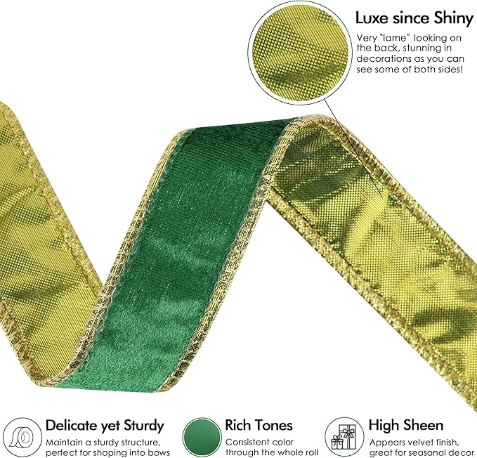 MEEDEE Crushed Green Velvet Ribbon - Image 3