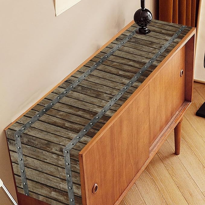 Farmhouse Wood Bar Table Runner, Rustic Country Retro Brown Village Plank - Image 3