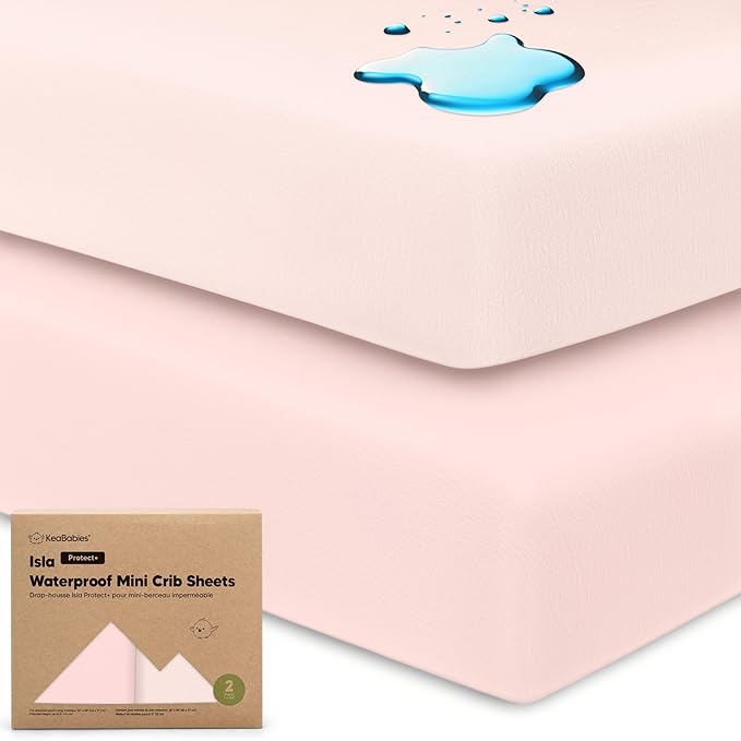2-Pack Waterproof Pack and Play Sheets, Mini Crib Sheets Fitted by KeaBabies