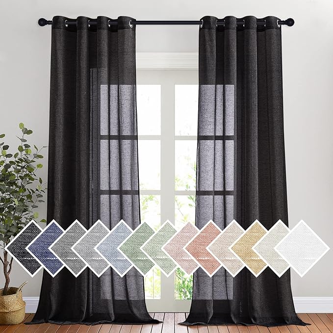 NICETOWN Classic Linen Weave Flax Sheer Window Curtains, Grommet Translucent by NICETOWN