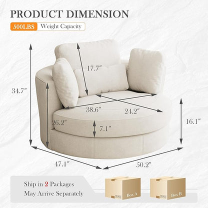Aoiy & Wifon 50.2'' W Oversized Swivel Barrel Chair, Round Oversized Arm Chair - Image 2