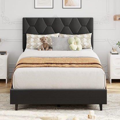 garveehome twin xl bed frame, adjustable upholstered headboard,gray, main product view