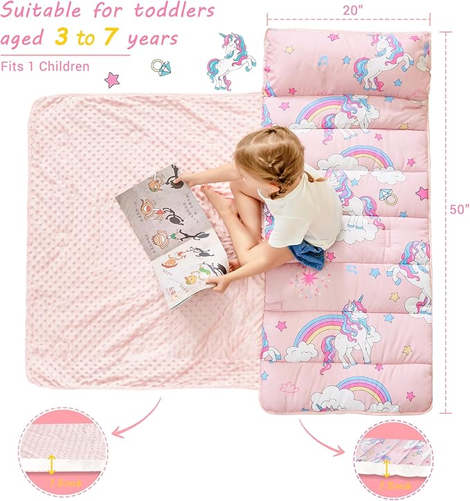 Toddler Nap Mat with Pillow and Blanket, Extra Large Rolled Napping Mats - Image 4