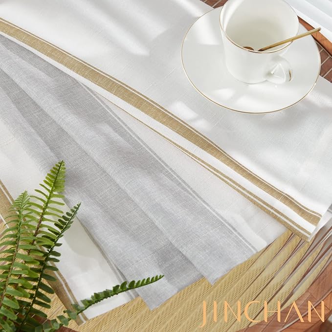 jinchan Striped Valance Farmhouse Window Treatment Linen Textured Drapes - Image 9