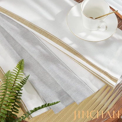 jinchan Striped Valance Farmhouse Window Treatment Linen Textured Drapes - Image 9