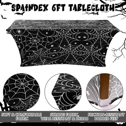 Oudain 2 Pcs Halloween Tablecloth 6 ft White Black Spider Web Table Cover