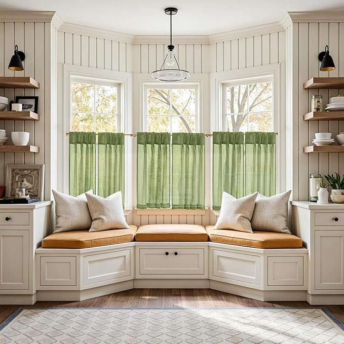jinchan Linen Pinch Pleated Kitchen Curtains 36 Inch 2 Panels, Natural Linen - Image 2